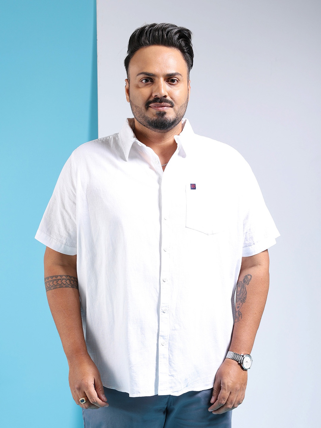 

HARDSODA Plus Size Spread Collar Cotton Casual Shirt, White