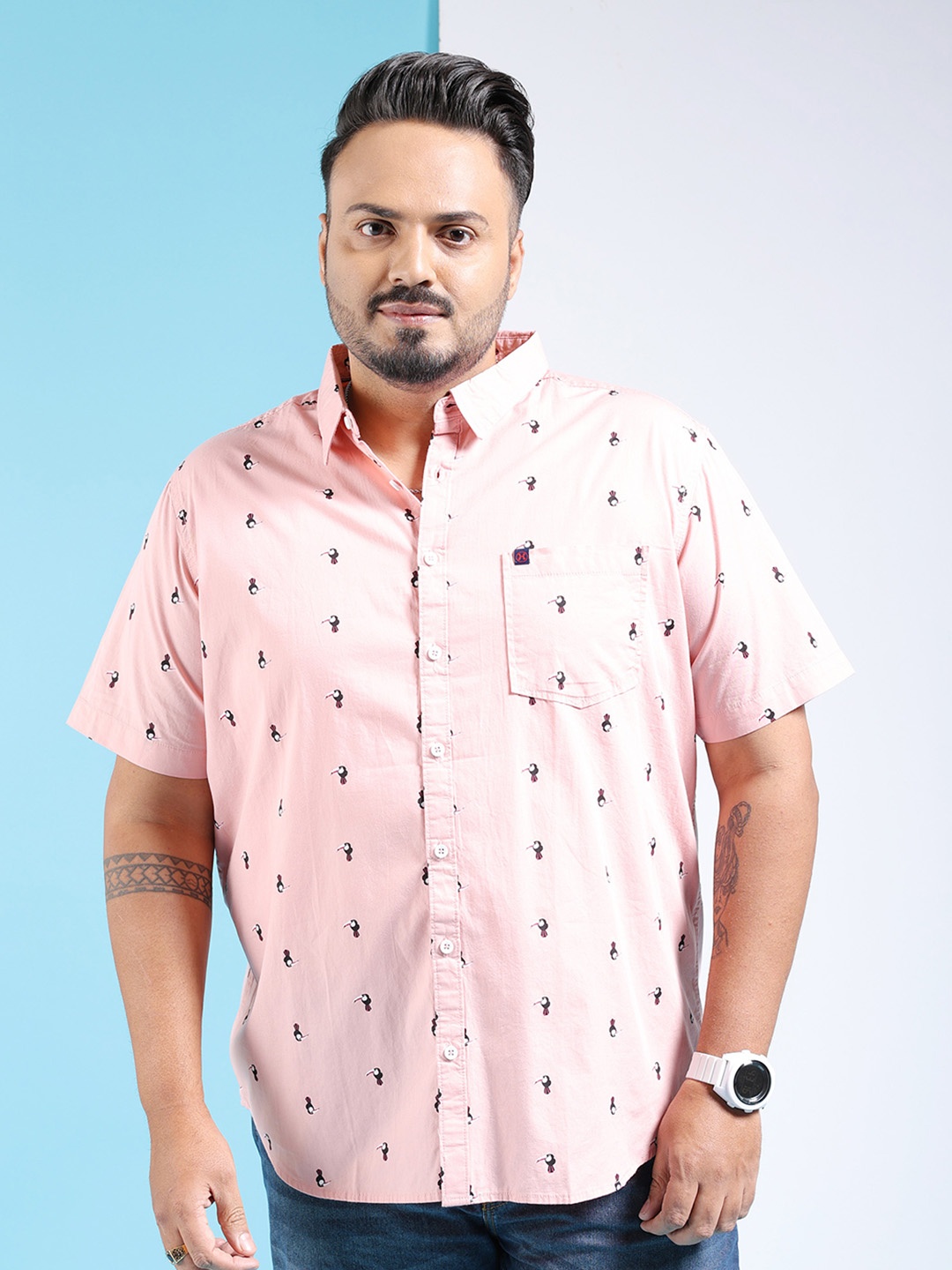 

Hardsoda by The Indian Garage Co Plus Size Conversational Printed Casual Shirt, Pink