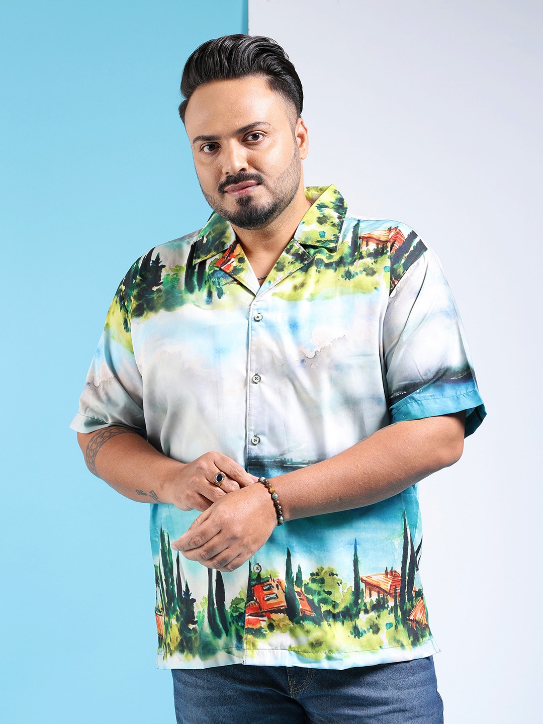 

Hardsoda by The Indian Garage Co Plus Size Graphic Printed Opaque Casual Shirt, White