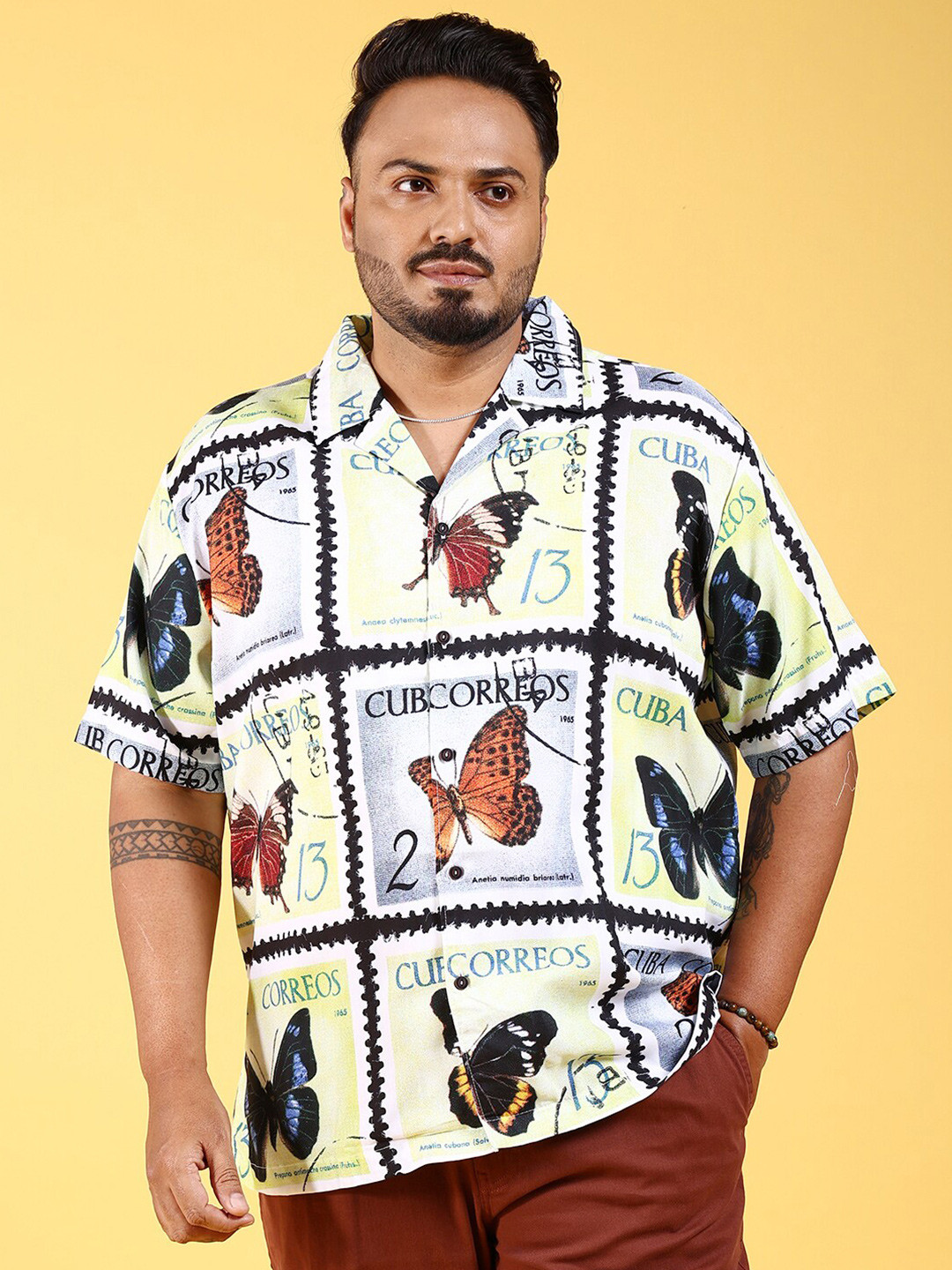 

Hardsoda by The Indian Garage Co Plus Size Conversational Printed Cuban Collar Casual Shirt, Green