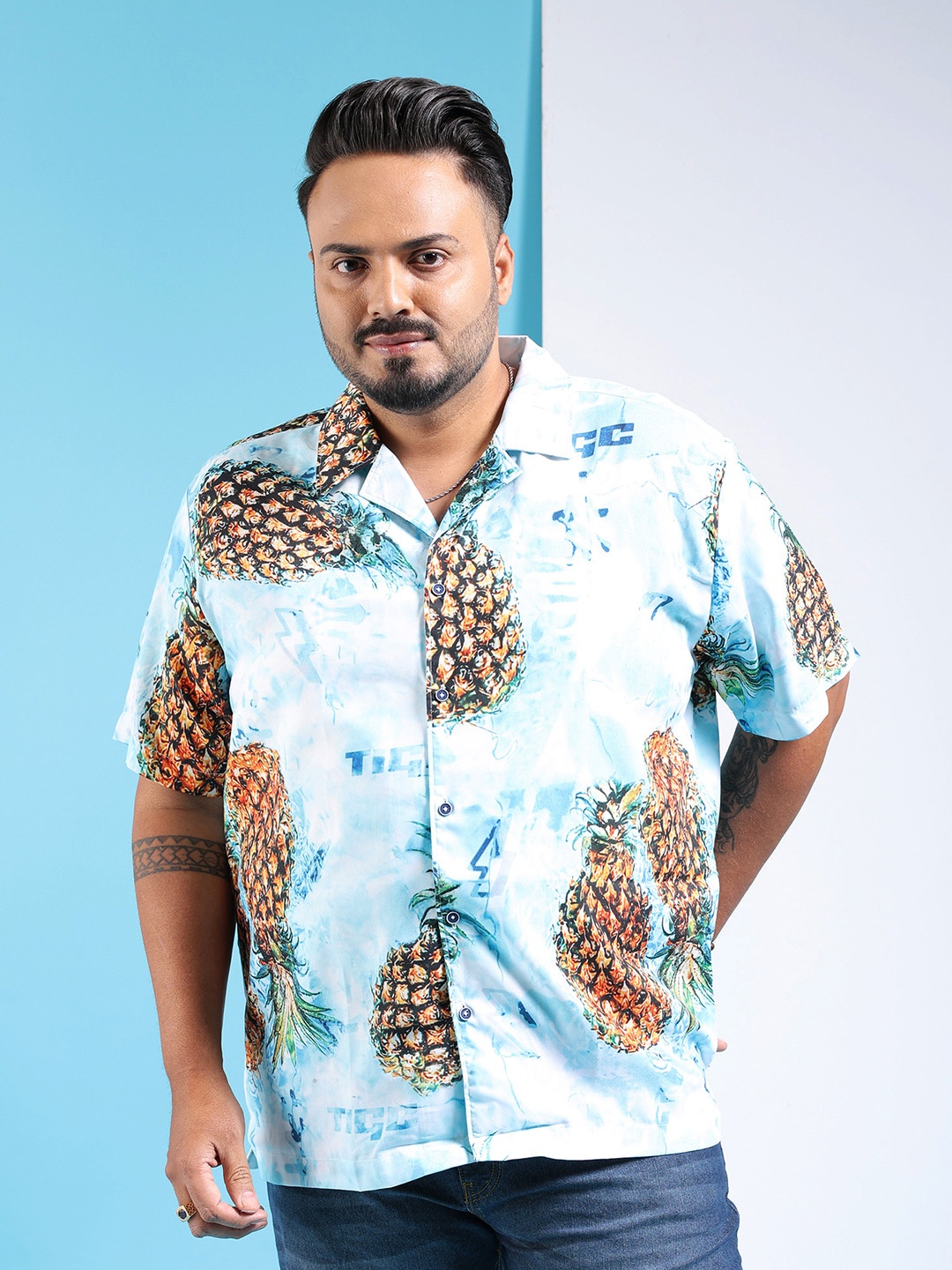 

Hardsoda by The Indian Garage Co Plus Size Graphic Printed Regular Fit Opaque Casual Shirt, Blue