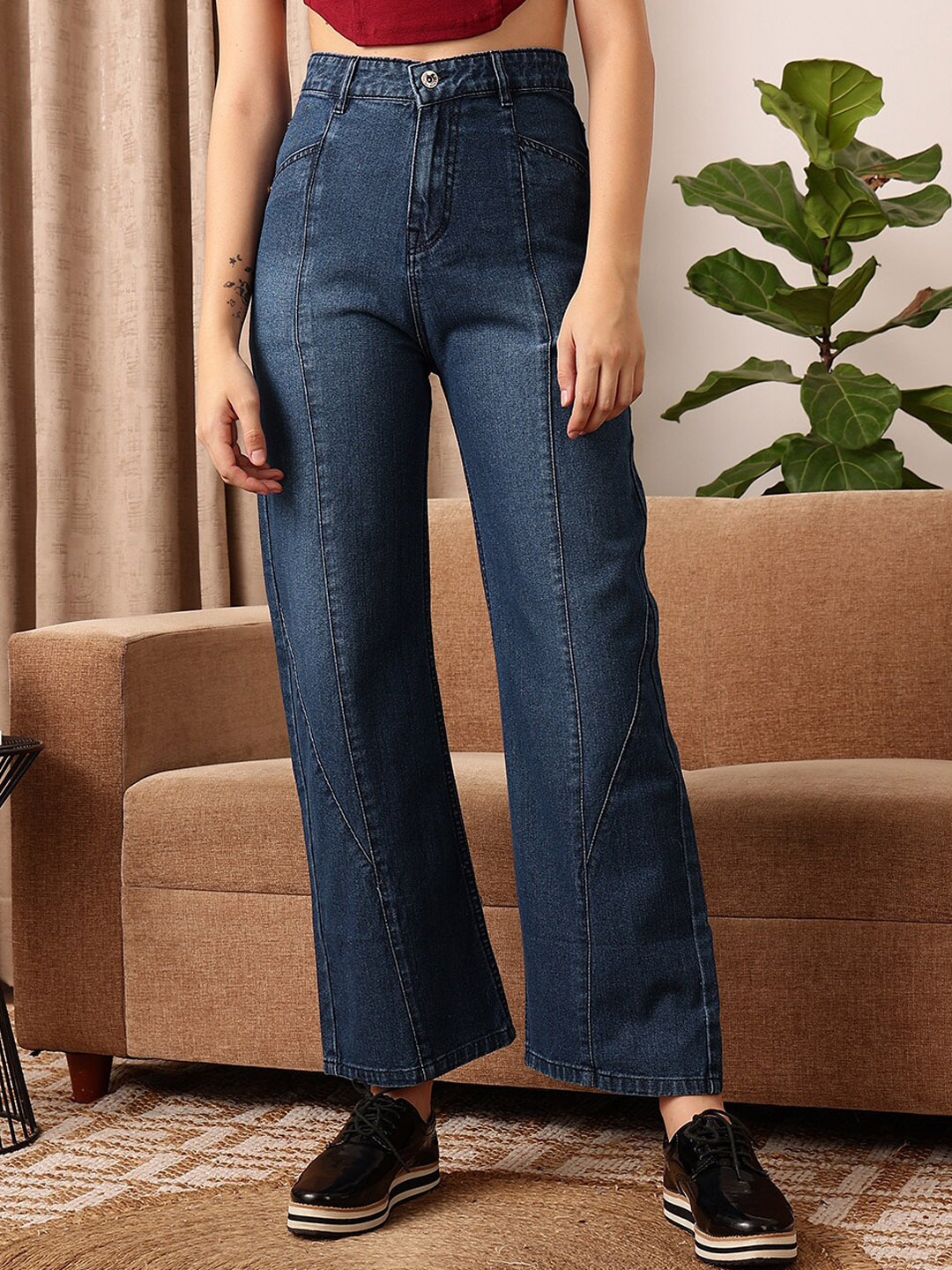 

STREET 9 Women Comfort Clean Look Straight Fit Pure Cotton Light Fade Jeans, Blue
