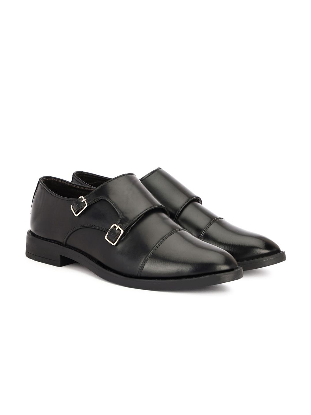 

SHOZANIA Men Leather Formal Double Monk Shoes, Black