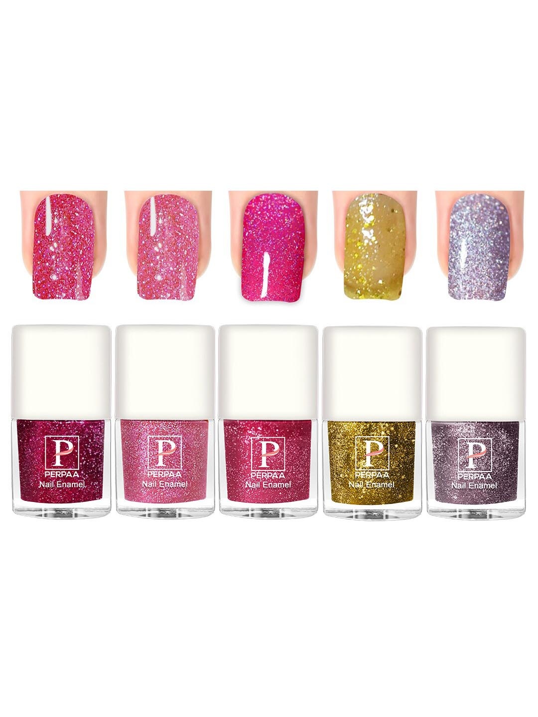 

PERPAA Set Of 5 Glitter Light Flashing Sparkly Gel Nail Polish - 5ml Each, Pink