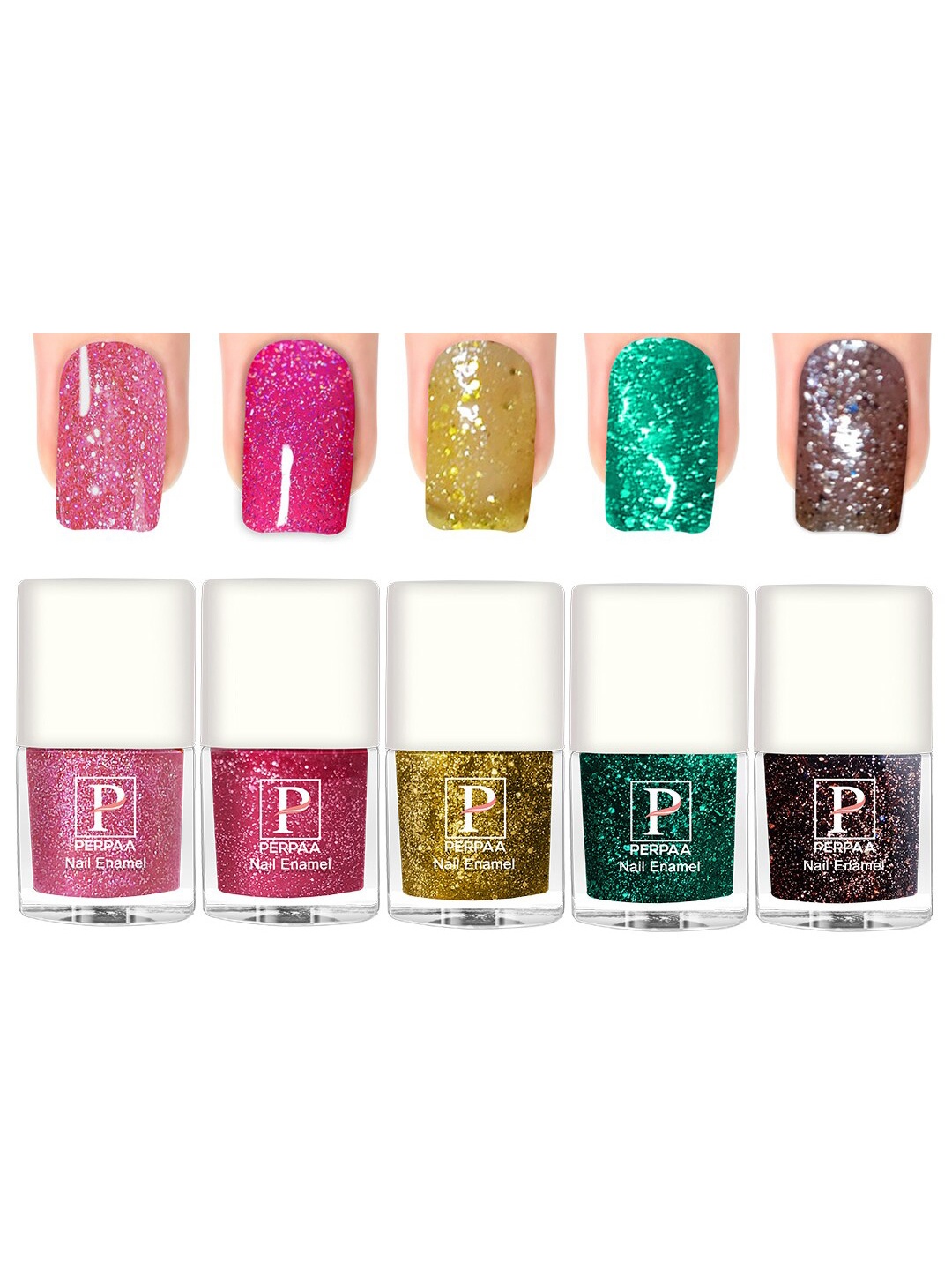 

PERPAA Set Of 5 Glitter Light Flashing Sparkly Gel Nail Polish - 5ml Each, Pink