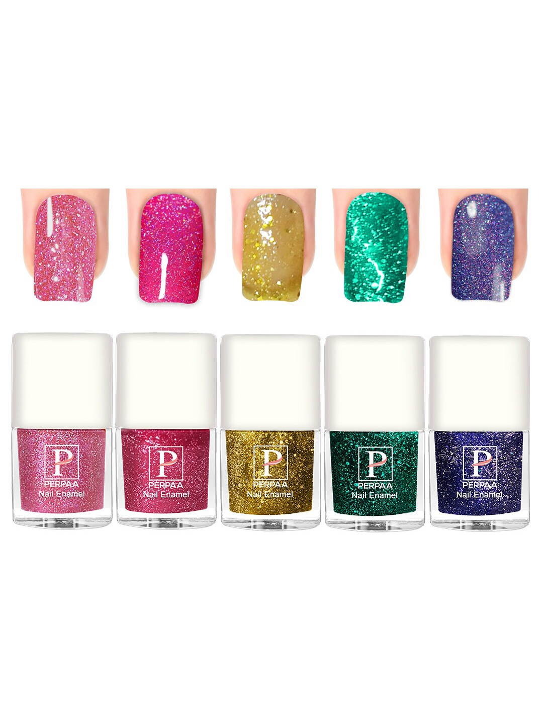 

PERPAA Set Of 5 Glitter Light Flashing Sparkly Gel Nail Polish - 5ml Each, Pink