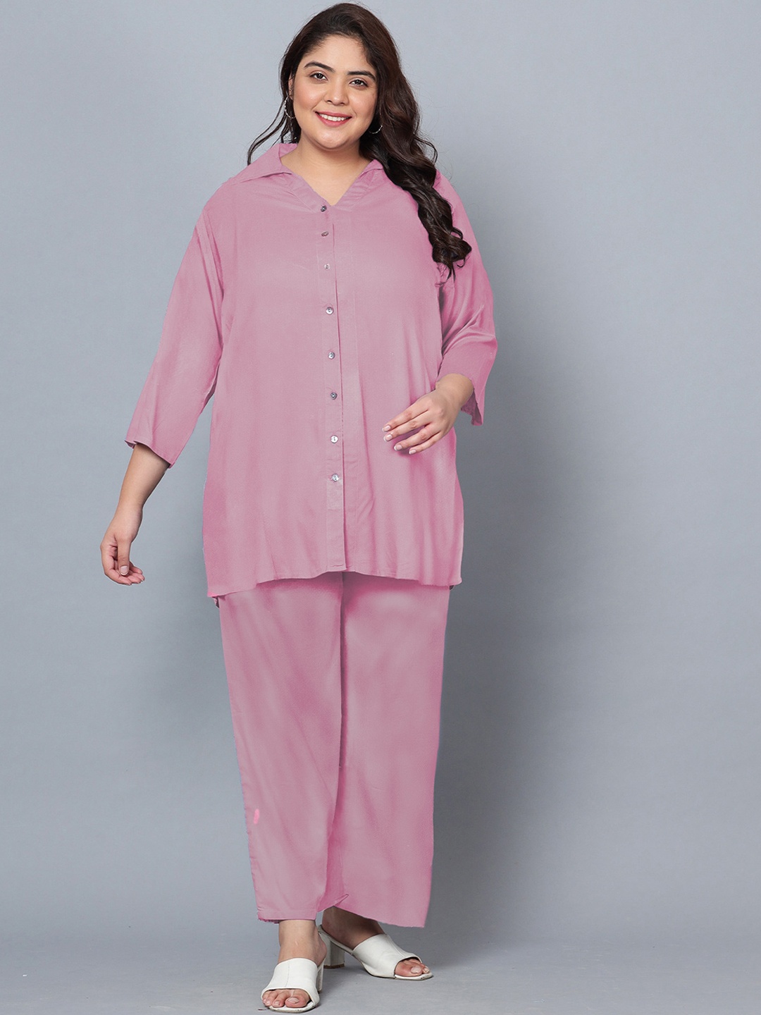 

Indietoga Plus Size Longline Shirt & Trouser, Pink