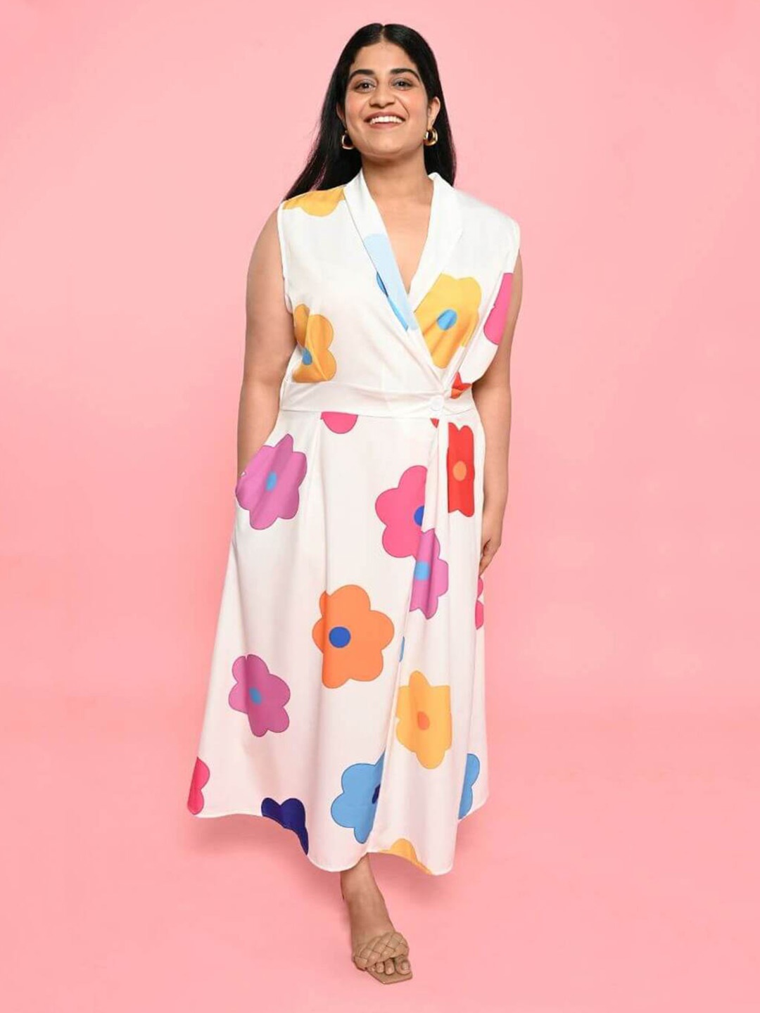 

FancyPants Floral Print V-Neck Sleeveless Midi Fit & Flare Dress, White
