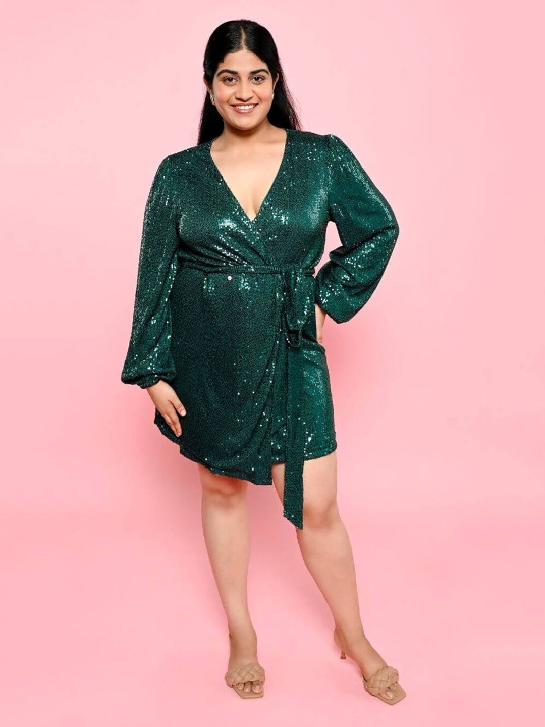 

FancyPants V-Neck Bell Sleeve Wrap Dress, Green