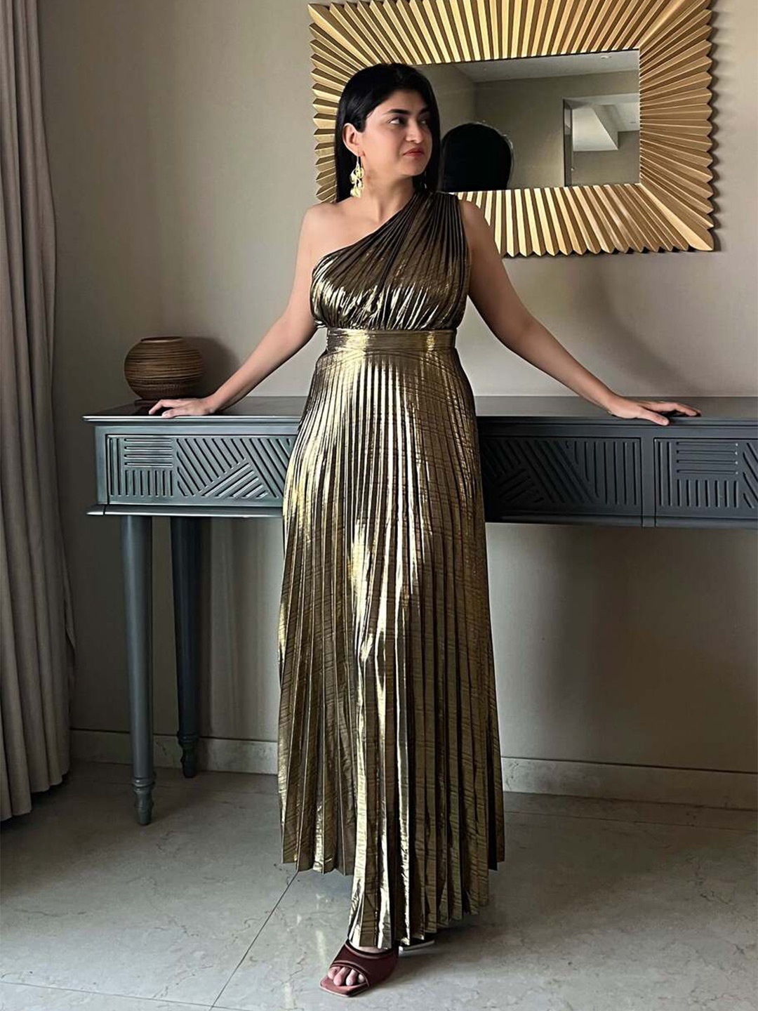 

FancyPants Gold-Toned Striped Maxi Dress