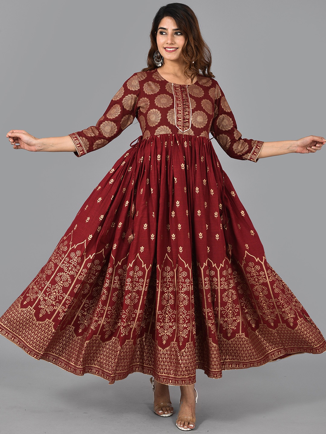 

KALINI Floral Printed Anarkali Kurta, Maroon