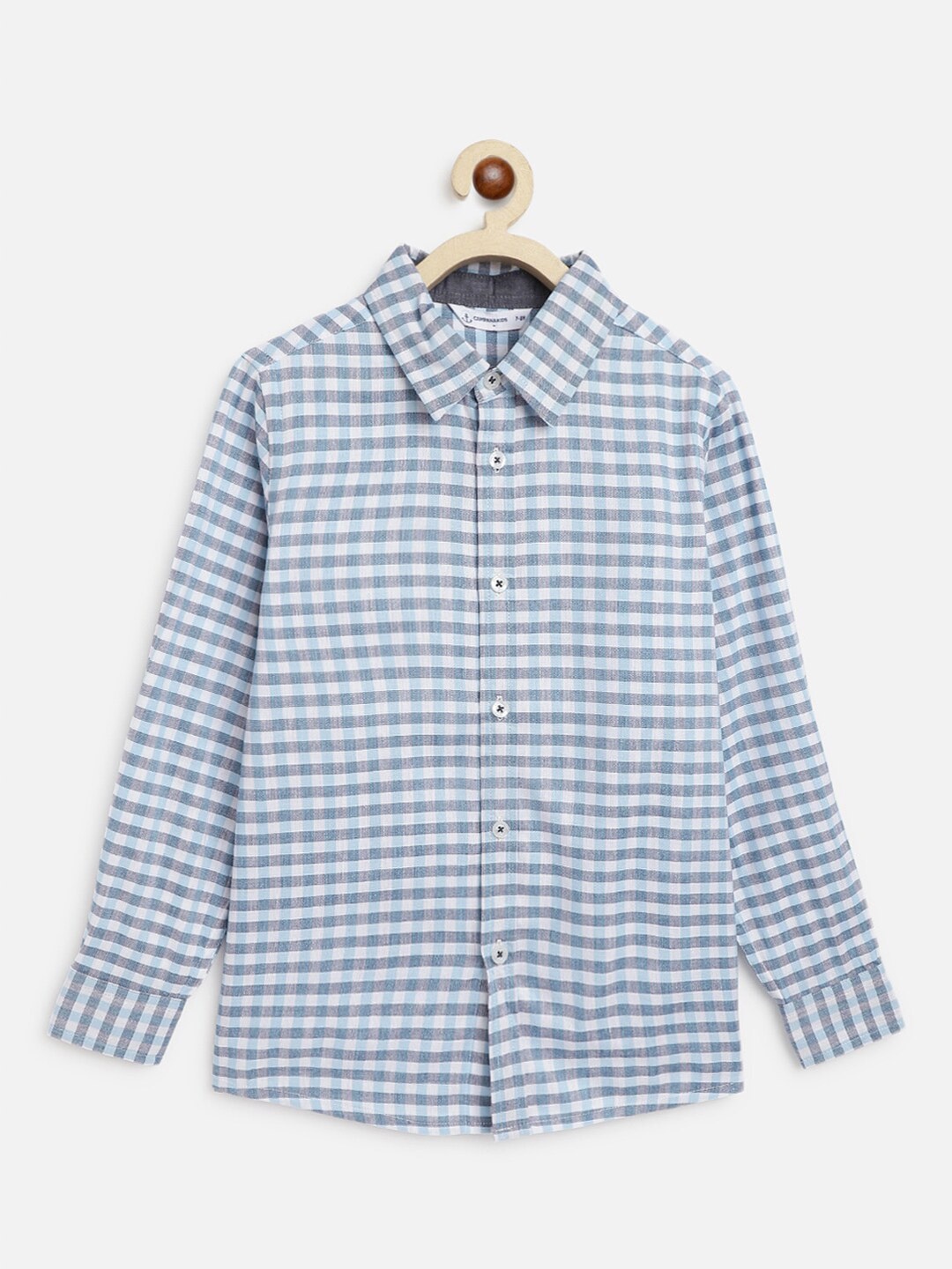 

Campana Boys Gingham Checks Spread Collar Cotton Casual Shirt, Blue