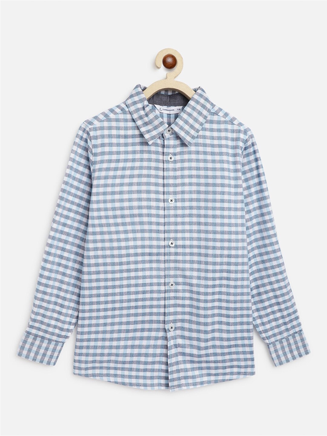 

Campana Boys Gingham Checked Spread Collar Cotton Casual Shirt, Blue