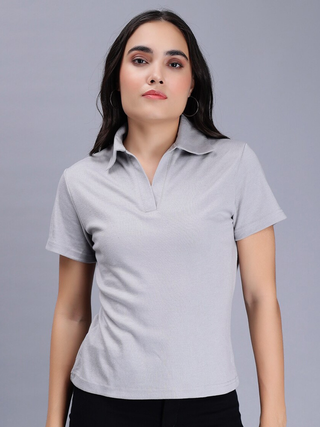 

ENTELLUS Polo Collar Slim Fit Cotton T-shirt, Grey melange