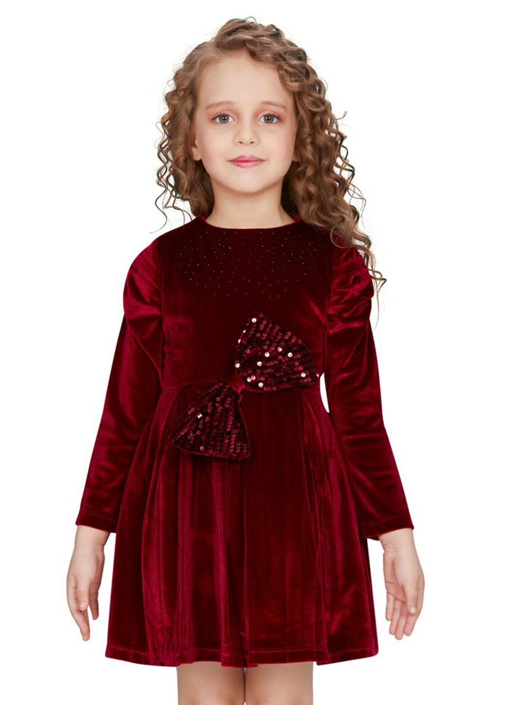 

Peppermint Girls Bow Detail Fit & Flare Velvet Dress, Maroon