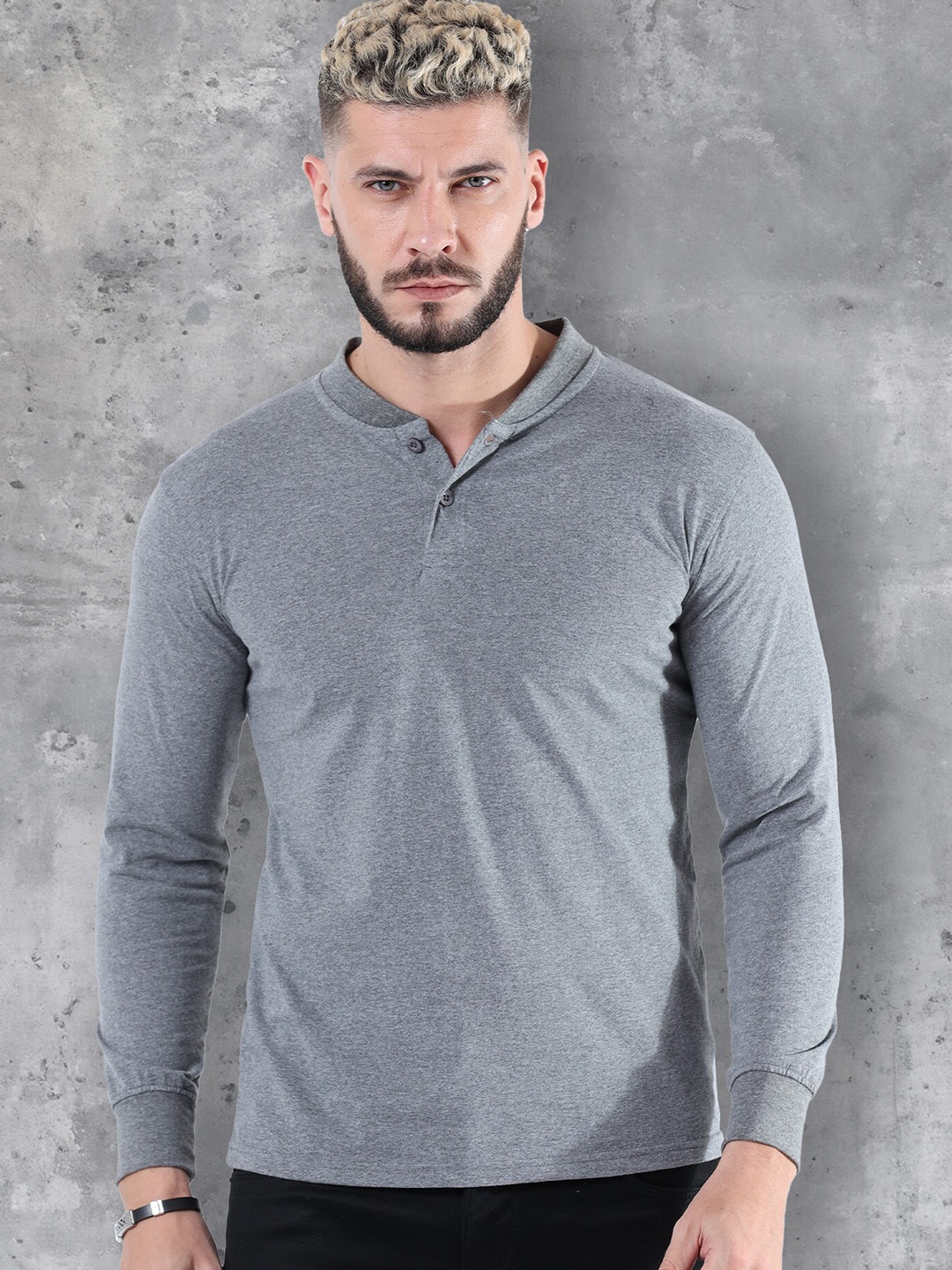 

fanideaz Henley Neck Cotton T-shirt, Charcoal