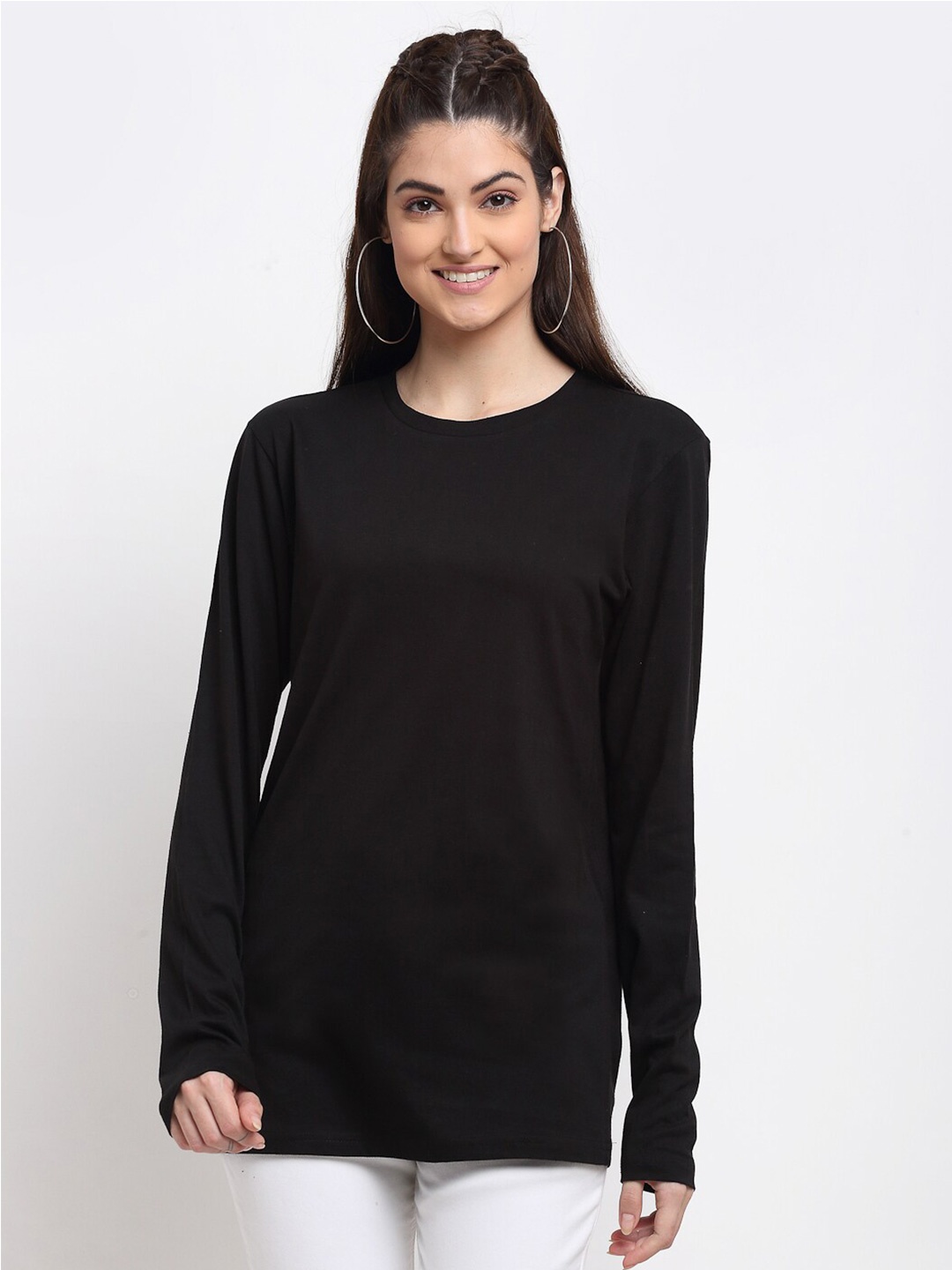 

DressBerry Women Black High Neck Pockets T-shirt