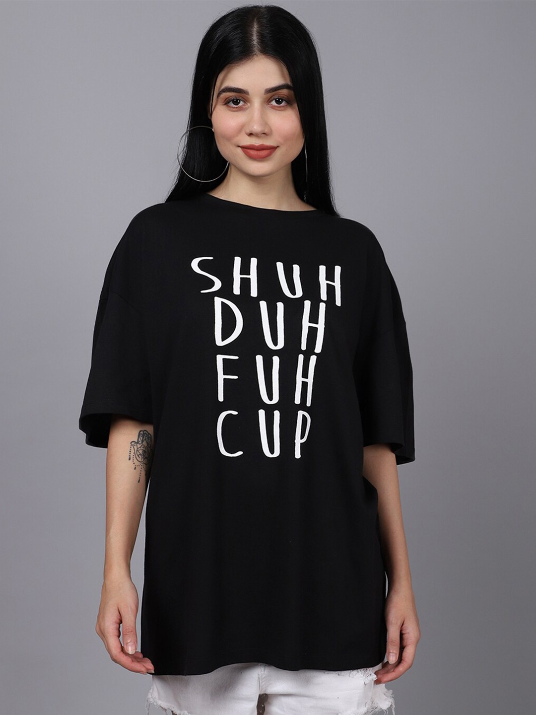 

DressBerry Typography Printed Pure Cotton Oversized T-shirt, Black