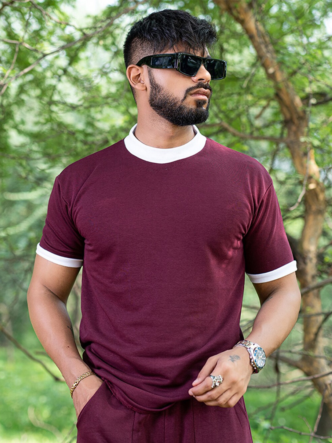 

Tistabene Round Neck Cotton Casual T-shirt, Maroon