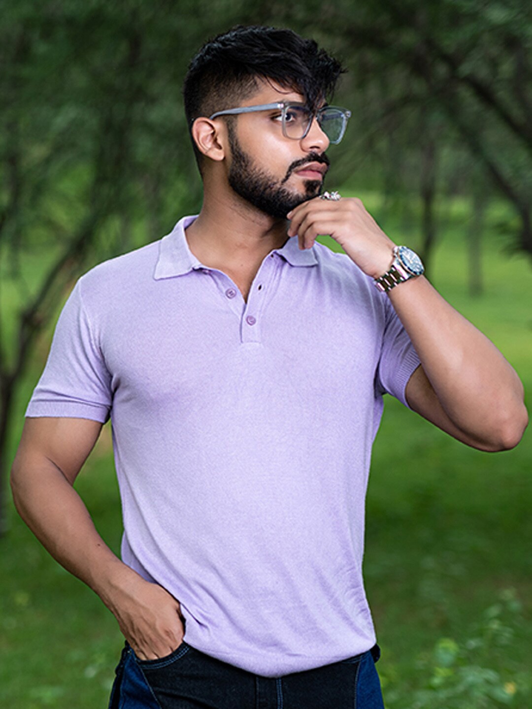 

Tistabene Polo Collar Cotton T-shirt, Lavender