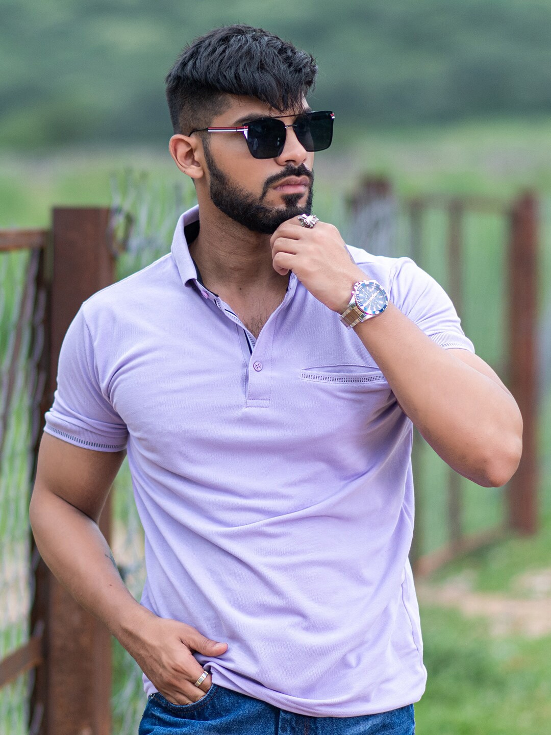 

Tistabene Polo Collar Pocket Relaxed Fit Cotton Casual T-shirt, Lavender