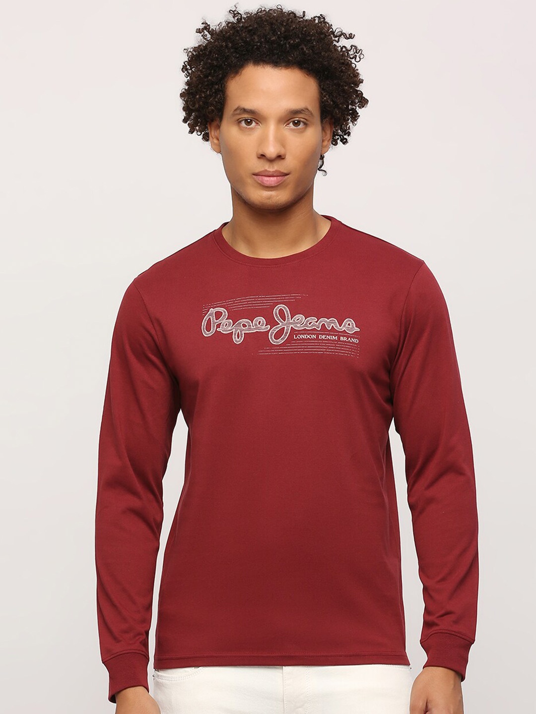 

Pepe Jeans Typography Printed Long Sleeves Slim Fit T-shirt, Red