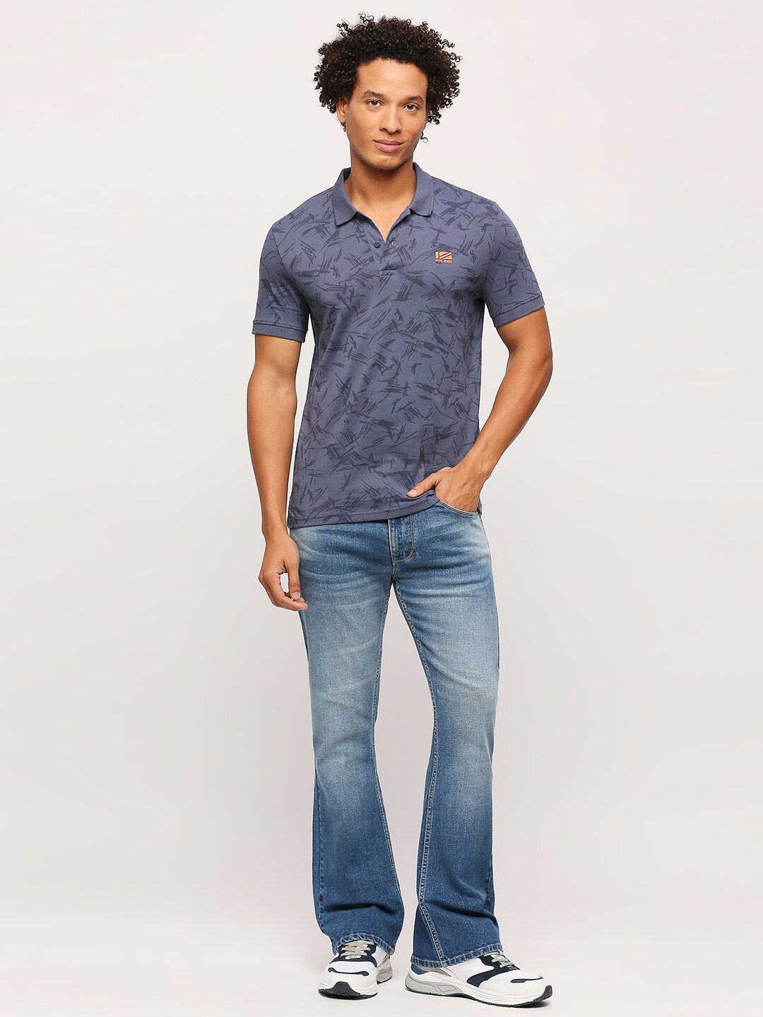

Pepe Jeans Abstract Printed Polo Collar Pure Cotton T-shirt, Blue
