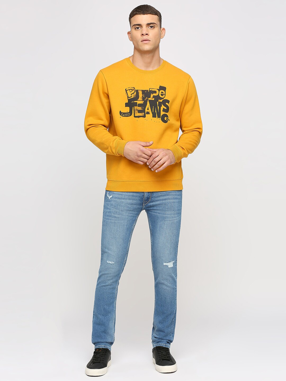 

Pepe Jeans Typography Printed Cotton Pullover Sweatshirt, Yellow