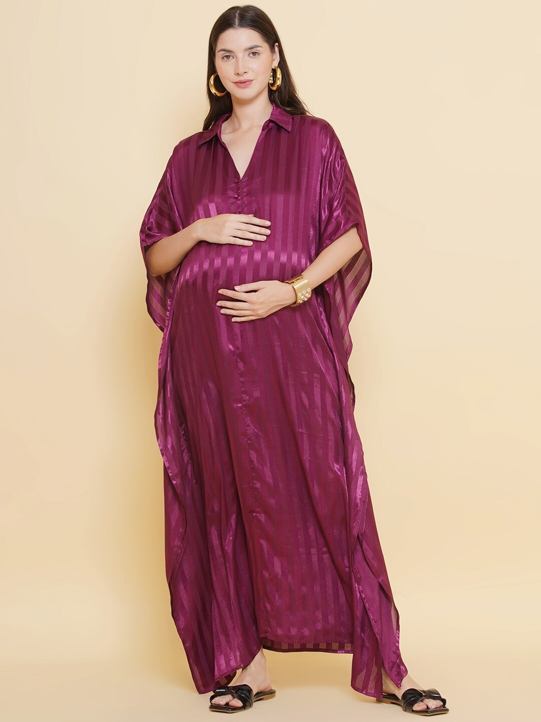 

Mine4Nine Striped Extended Sleeves Maternity Kaftan Maxi Dress, Violet
