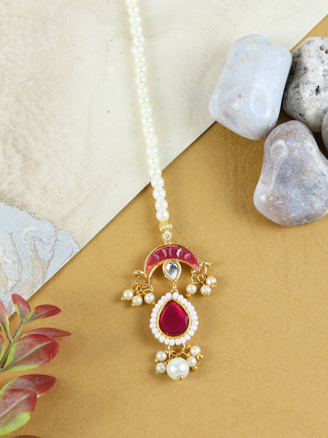 

Asthetika Kids Gold-Plated Kundan & Stone Studded Maangtikka