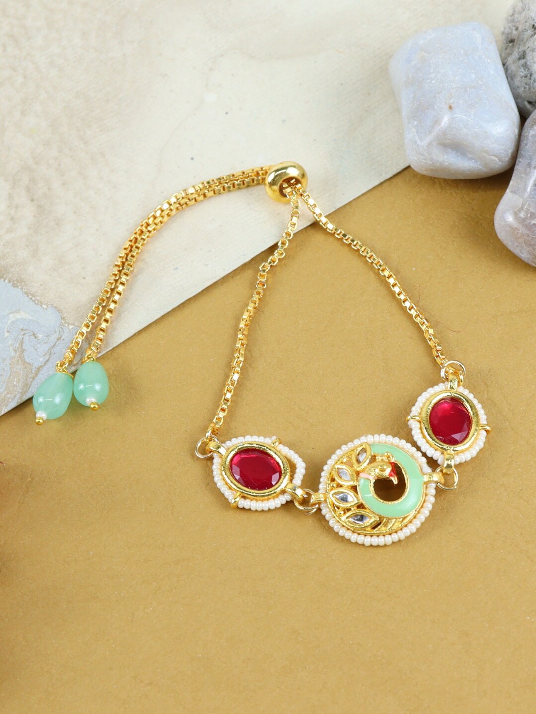 

Asthetika Kids Girls Gold-Plated Kundan-Studded Peacock Armlet Bracelet