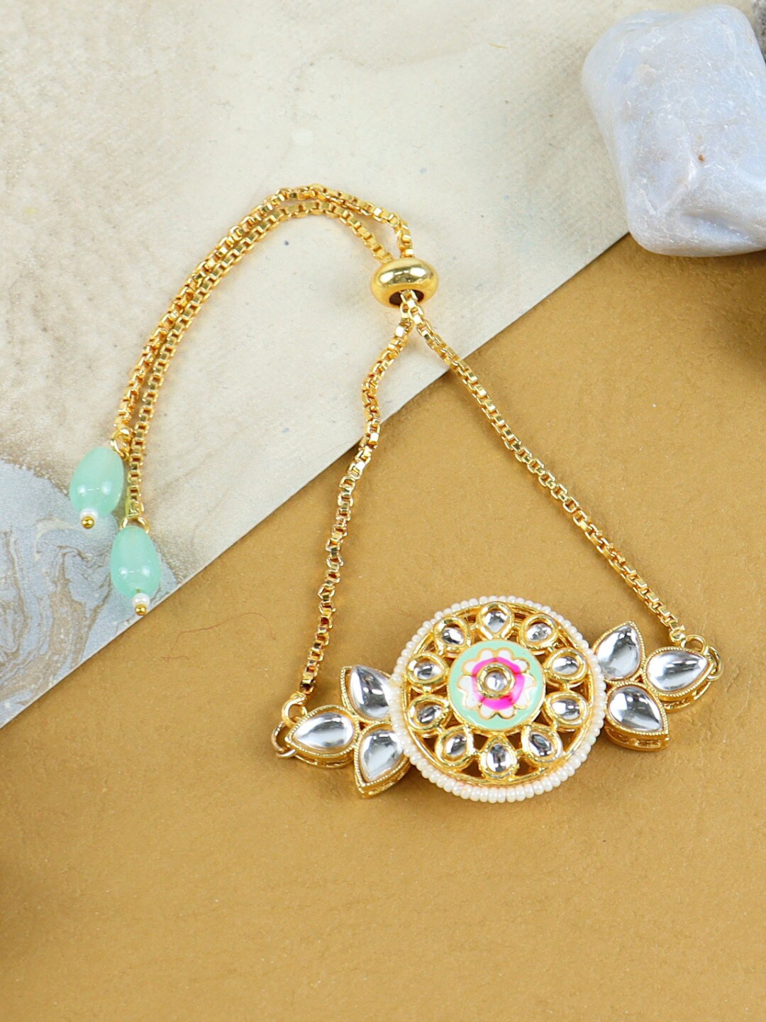 

Asthetika Kids Girls Gold-Plated Kundan-Studded Tasselled Armlet Bracelet