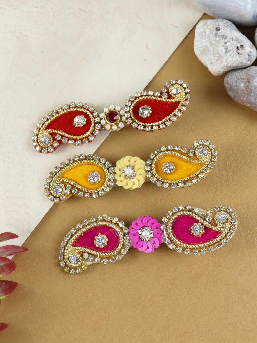 

Asthetika Kids Girls Set of 3 Embellished Alligator Hair Clip, Gold