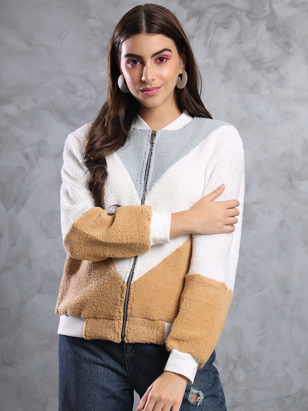

MAZIE Colourblocked Lightweight Bomber Jacket, White