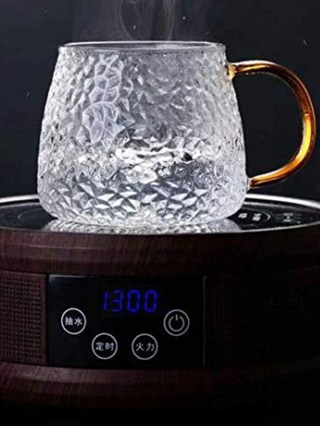 

Gathari Transparent & Gold Toned Textured Glass Glossy Mug - 410 ML