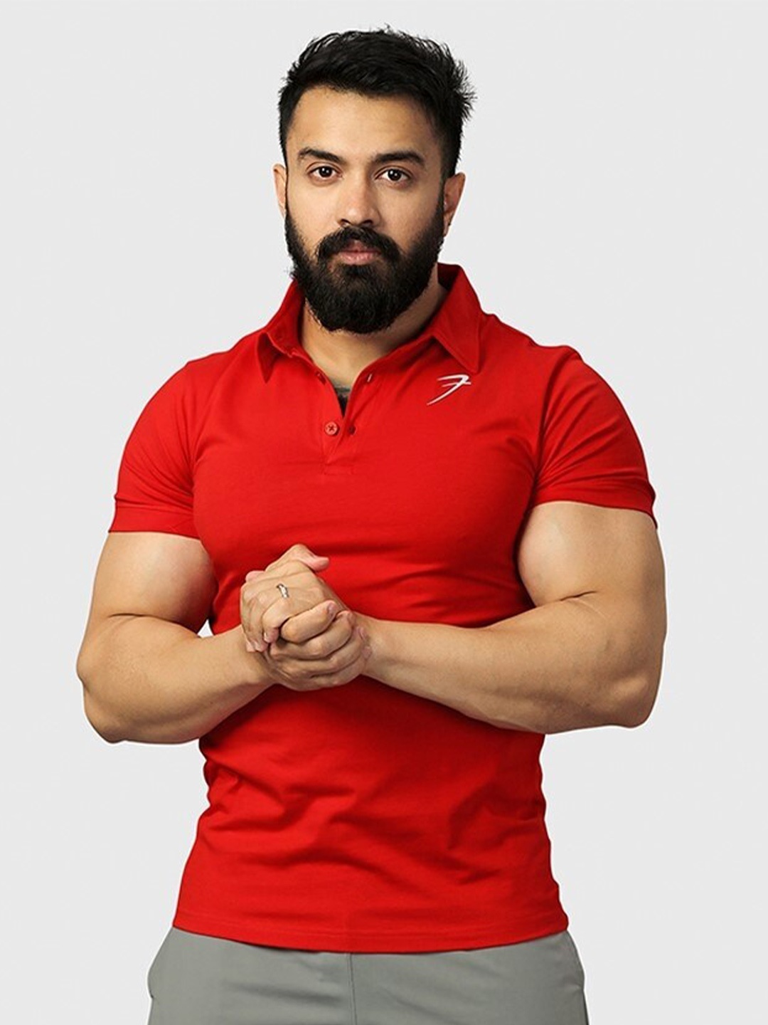 

FUAARK Polo Collar Anti Odour Slim Fit Gym T-shirt, Red