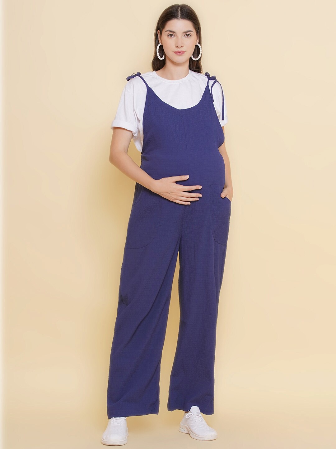 Mine4Nine Shoulder Straps Maternity Basic Jumpsuit, Blue
