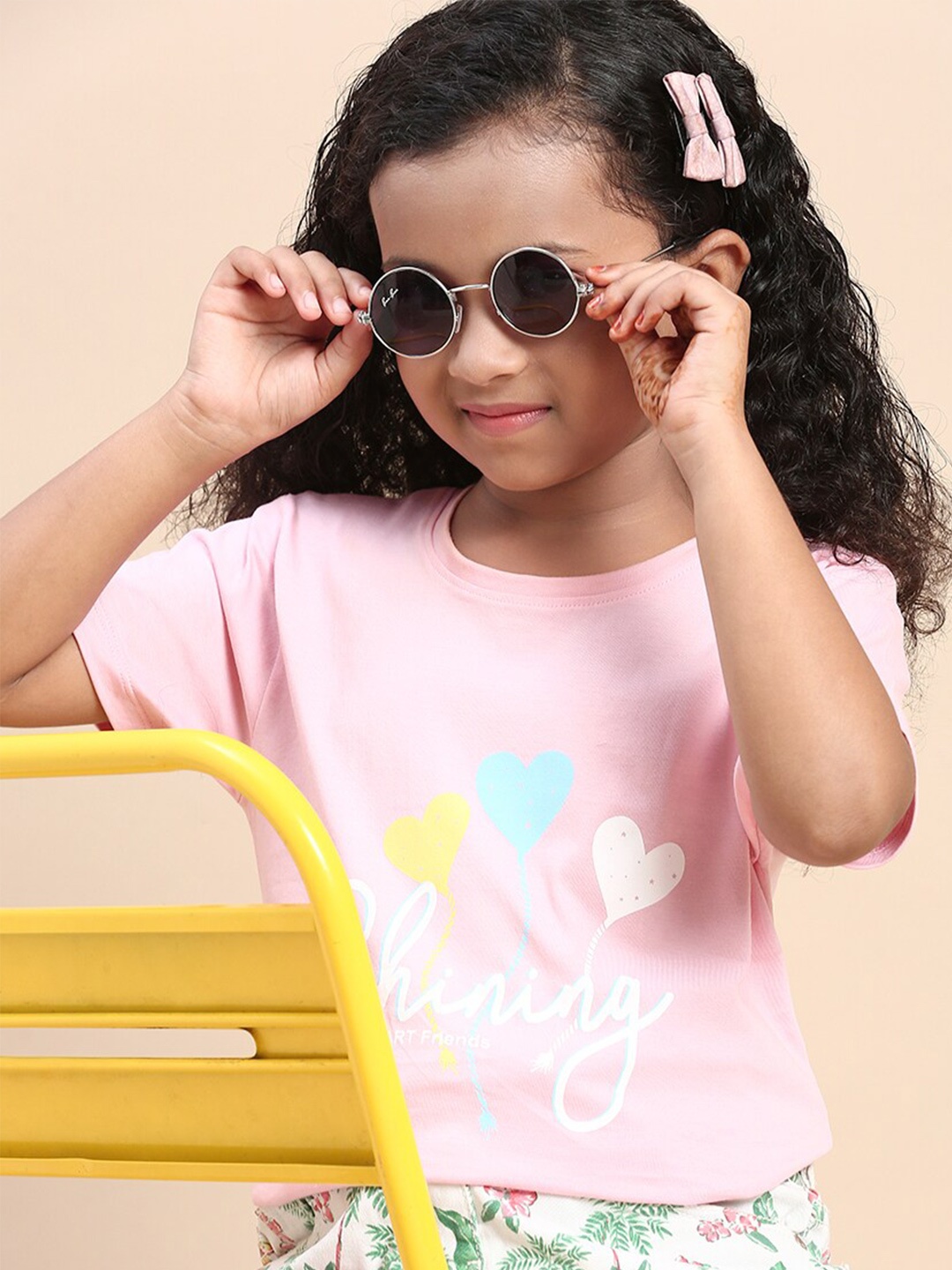 

CODEZ Girls Typography Printed Pure Cotton T-shirt, Pink