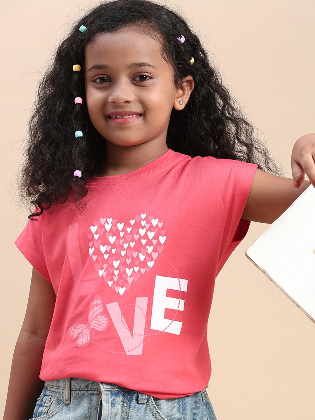 

CODEZ Girls Typography Printed Extended Sleeves Pure Cotton T-shirt, Pink
