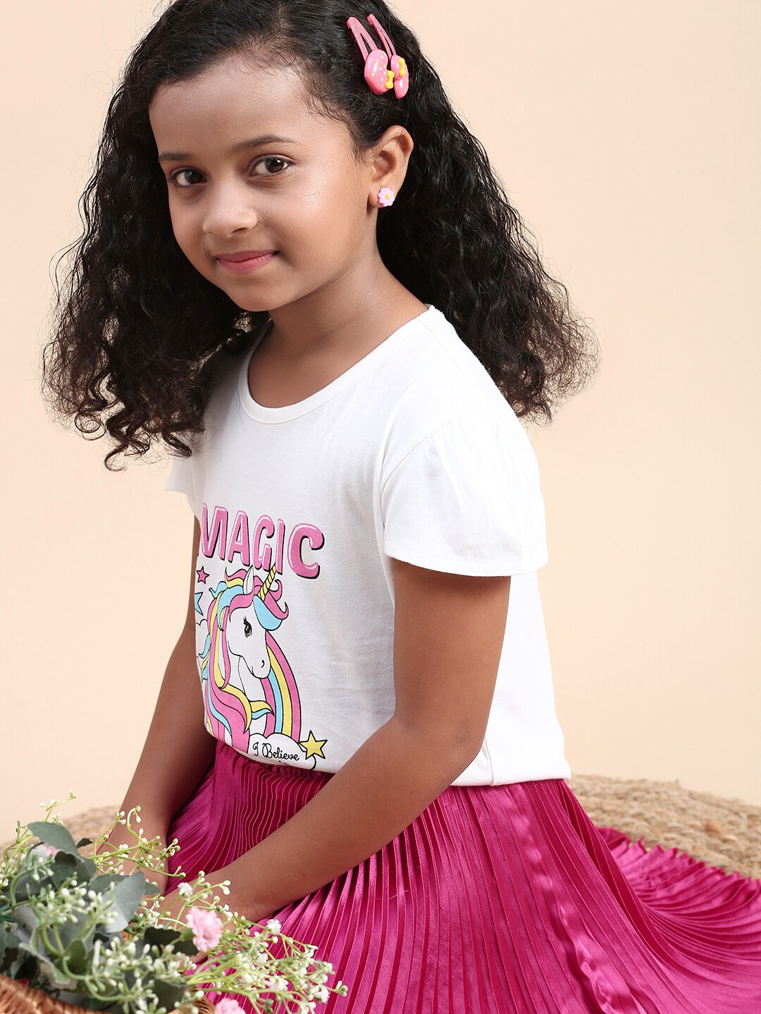 

CODEZ Girls Graphic Printed Cap Sleeves Pure Cotton T-shirt, White