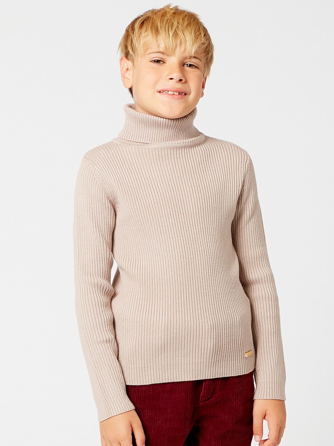 

One Friday Boys Ribbed Turtle Neck Pullover, Beige