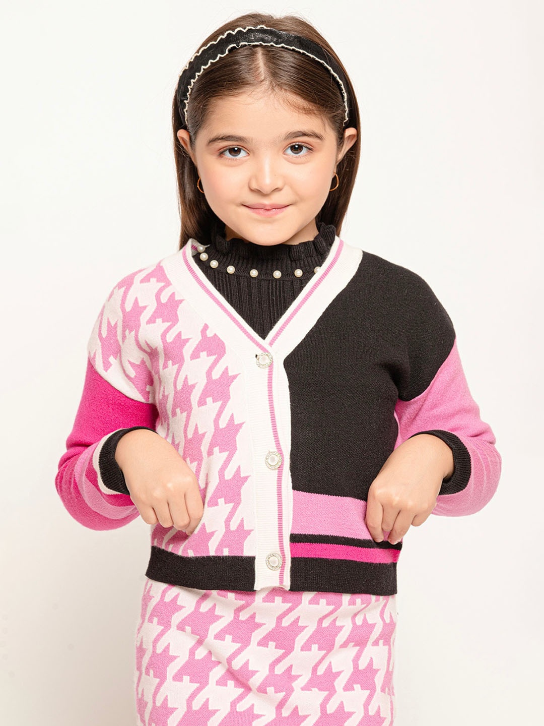 

One Friday Girls Colourblocked Cardigan, Pink