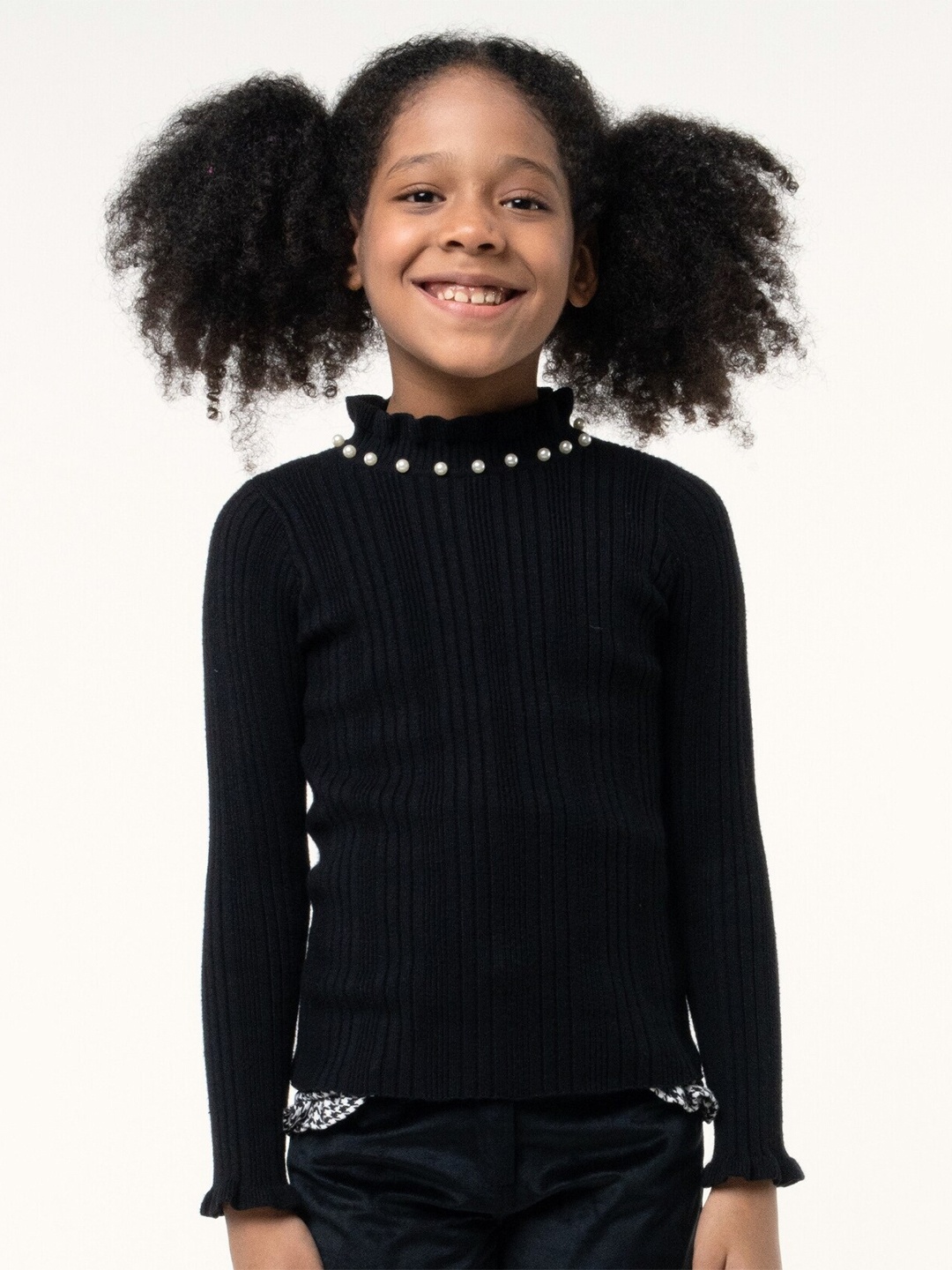 

One Friday Girls Ribbed Turtle Neck Pullover, Black