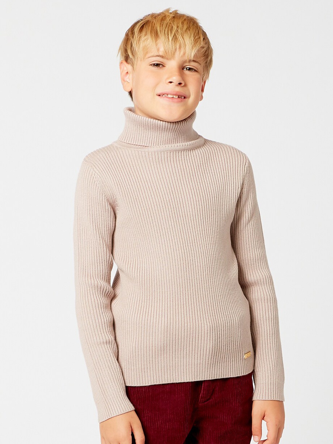 

One Friday Boys Ribbed Turtle Neck Pullover, Beige