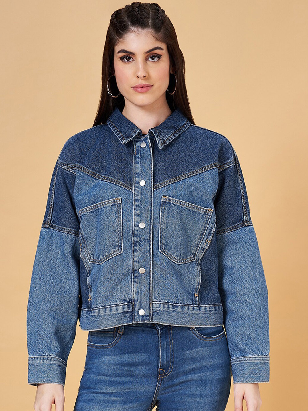 

SF JEANS by Pantaloons Spread Collar Denim Jacket, Blue