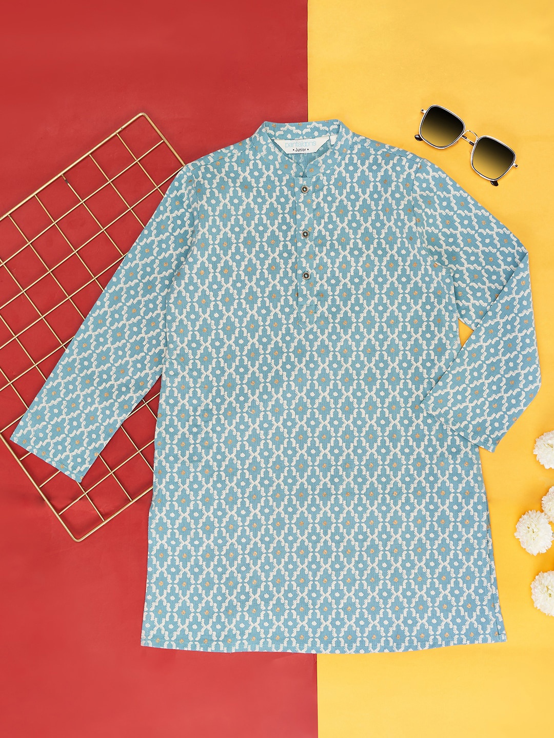 

indus route by Pantaloons Boys Geometric Printed Kurta, Blue
