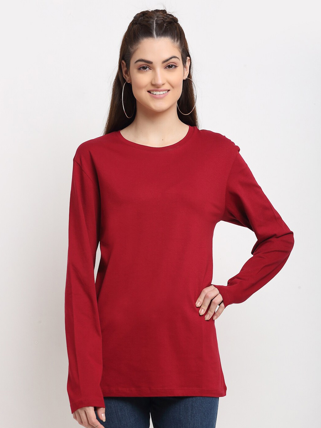 

DressBerry Round Neck Cotton Regular Fit T-shirt, Maroon