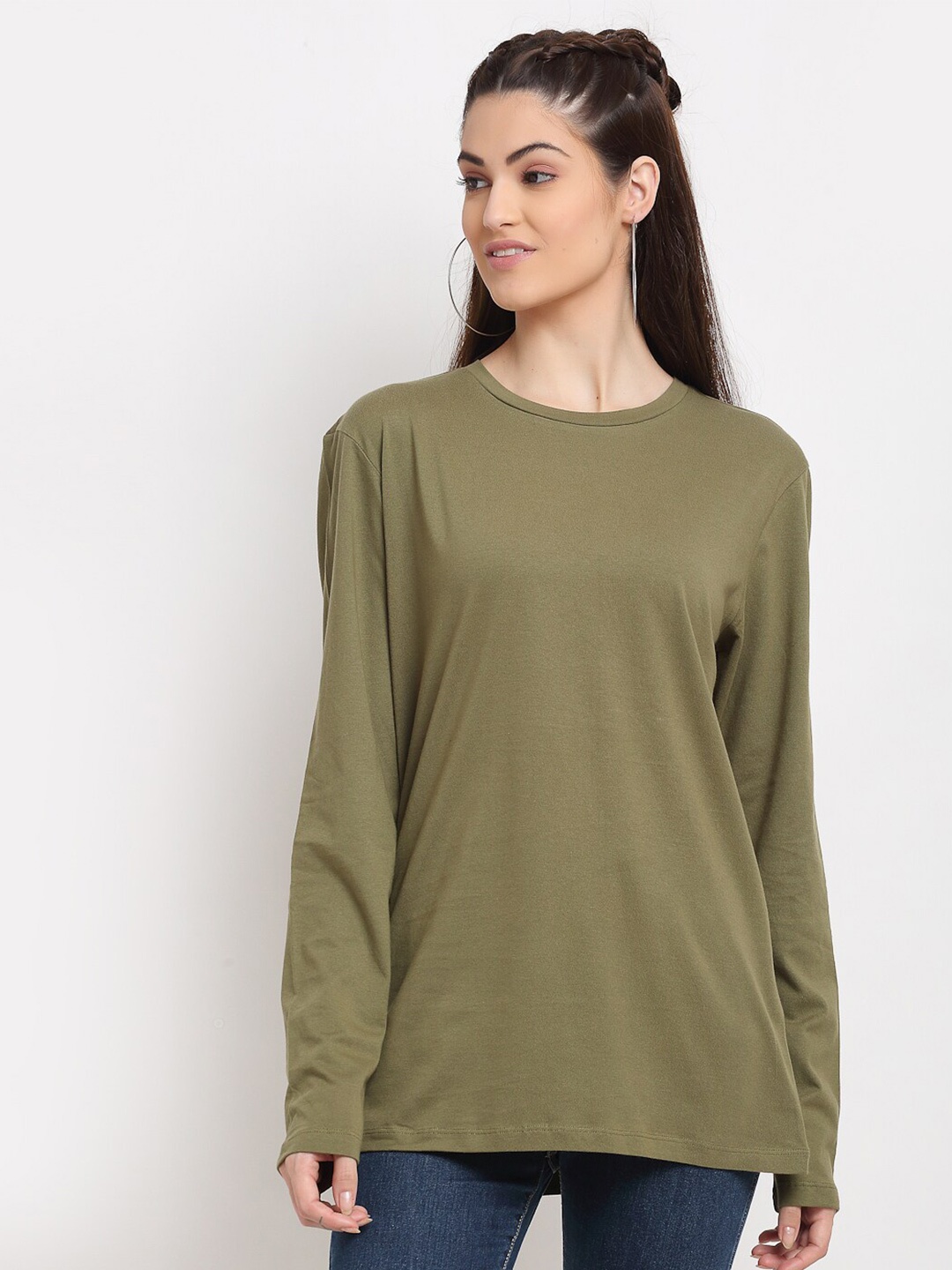 

DressBerry Round Neck Cotton Regular Fit T-shirt, Olive