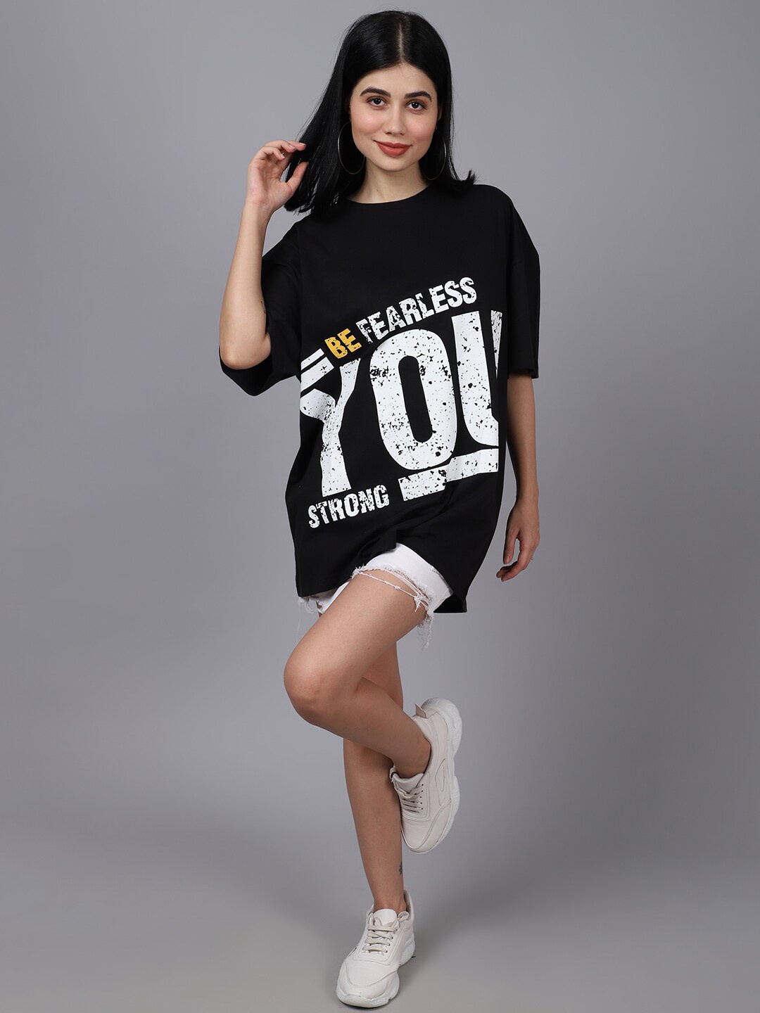 

DressBerry Typography Printed Pure Cotton Oversized T-shirt, Black