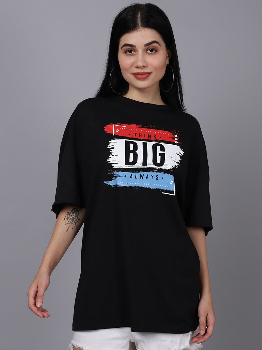 

DressBerry Typography Printed Pure Cotton Oversized T-Shirt, Black